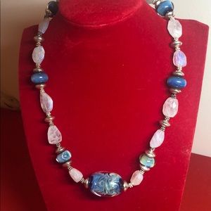 🟡 STUNNING STERLING/GLASS BEADED NECKLACE 18”